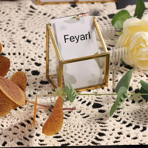Feyarl Gold Glass Vertical Business Card Holder, Clear Name Card Display Stand for Office Meeting Desk