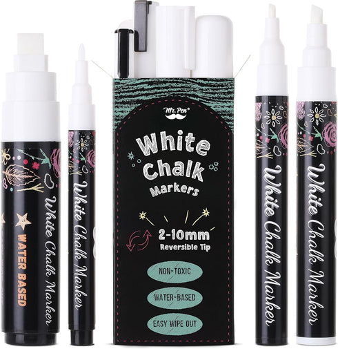 Mr. Pen White Chalk Markers, 4 Pcs Assorted Size Liquid Chalk Pen for Chalkboards