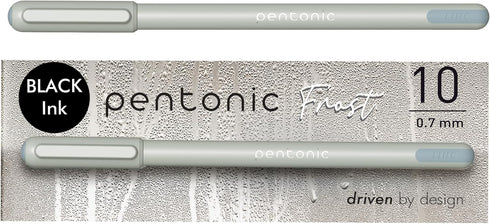 Pentonic Ballpoint Pens, 10 Count, Frosted Pale Gray Barrel with Black Ink, 0.7 mm Fine Point for Journaling