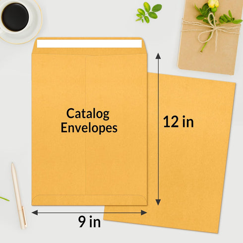 SUNEE 9x12 Envelopes, Self-Seal Catalog Mailing, 100 Count, Ultra Strong Quick-Seal, Brown Kraft
