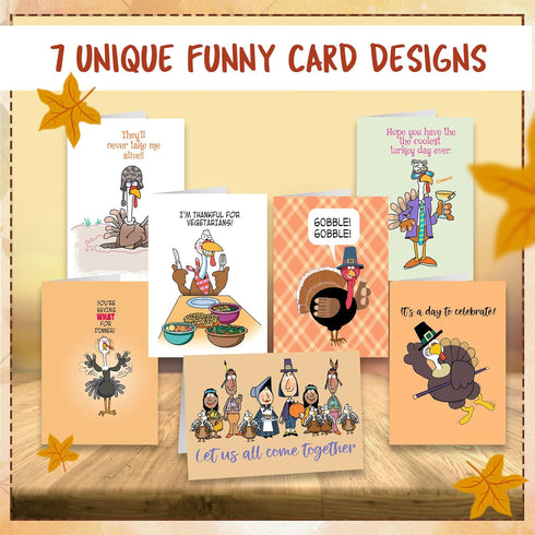 Stonehouse Collection Thanksgiving Cards, Funny Assortment - Set of 14 Boxed Cards & Envelopes, 4.5x6.25