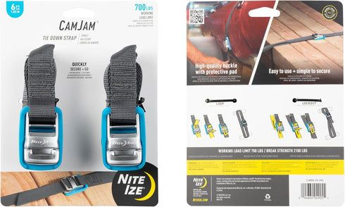Nite Ize CamJam Tie Down Strap - 6 ft Tie Down Ratchet Straps for Trucks, Cars, and Luggage