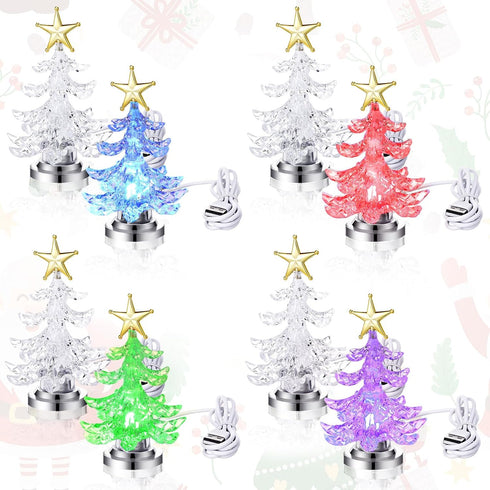 Glooglitter 8 7 Pcs LED Christmas Table Lights Lighted Tabletop Lights with USB Changing Colors Mini Christmas Tree