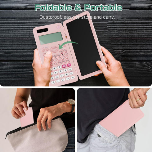 Scientific Calculator Pink Rechargeable ROATEE 991ES MAX Finance Desk Calculator with Writing Tablet for Students.