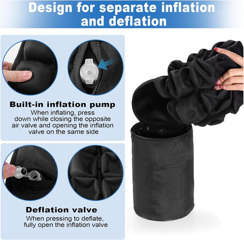 nowcamp (36 Portable Inflatable Seat Cushion, Airplane Travel Cushion Kit with Storage Pouch, Eye Mask & Earplugs, Fits
