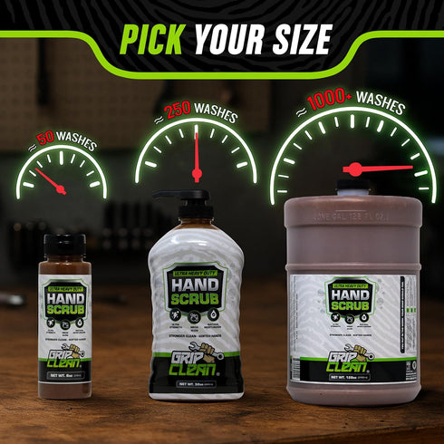 Grip Clean - Waterless Hand Cleaner for Auto Mechanics - Heavy Duty Pumice Soap & Fingernail Brush, Industrial Strength