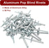 60 Pcs 3/16" x 1-1/4" Large Flange Aluminum Blind Rivets Dome Head Pop Rivets for Installing Accessories, Silver