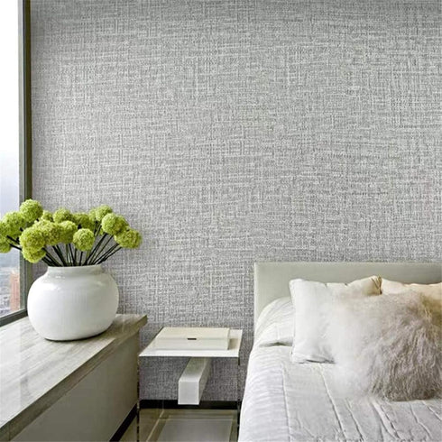 Yancorp 10ft Textured Fabric Gray Wallpaper, Faux Grasscloth Peel and Stick Self-Adhesive for Cabinets