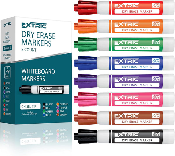 Dry Erase Markers, 8 Pack Assorted Colors, Low Odor Chisel Tip Dry Erase Marker
