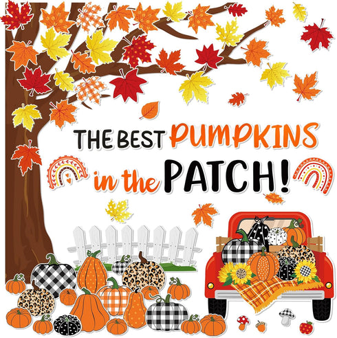 Pasimy 86 Pcs Fall Bulletin Board Decorations - Thanksgiving Classroom Cardboard Cutouts for Autumn Decor