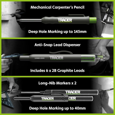 6 Tracer Complete Deep Hole Marking Kit - Includes Double-Tipped Long Head Deep Hole Permanent Marker and Deep Hole