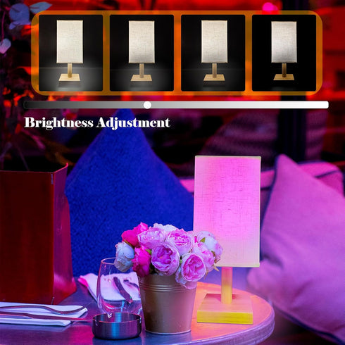 2 E26 Bulb, Dimmable, Wireless Bedside Table Lamp with Pcs RGB Rechargeable Battery Remote Control, Timer, Cylindrical