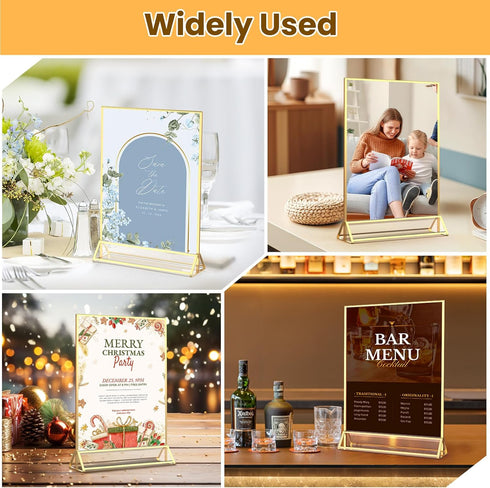 8X10 -3 Pack Gold Frames Double-Sided Gold Picture Frames Tabletop Acrylic Sign Holder for Wedding Table Number Holder