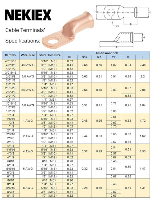 10PCS 4AWG - 3/8''Stud Heavy Duty Copper Terminals - Battery Cable Crimp Lugs, Electric Connectors