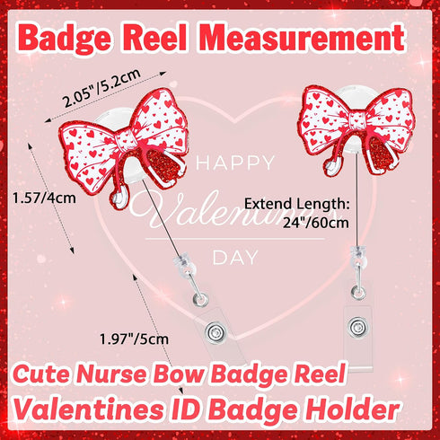 Valentines Red Heart Bow Stethoscope Badge Reel Retractable ID Name Badge Holder with Alligator Clip Cute Healthcare RN