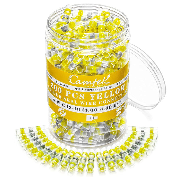 200PCS Solder Seal Wire Connectors, 12-10 AWG Self Soldering Heat Shrink for Marine Grade Waterproof