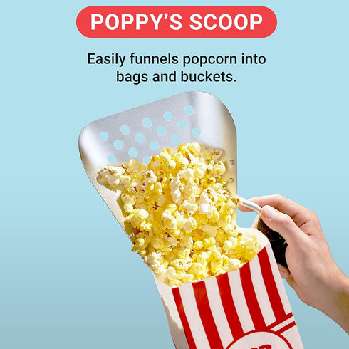 Poppy's Ultimate Popcorn Machine Supplies Bundle - Kernel Sifting Speed Scoop, Seasoning Dredge, 1-Ounce Bags (100