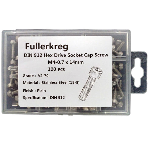 FULLERKREG M4-0.7 x 14mm Socket Head Cap Screws, Full Thread Stainless Steel 18-8, Qty 100