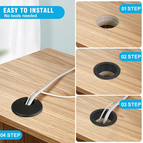 1-3/8" Black Desk Grommet, Plastic Cable Hole Cover for Computer Table Cord Management, 5 Pieces
