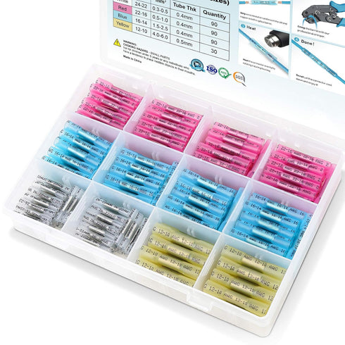 TICONN 300 PCS Heat Shrink Butt Connectors Kit, AWG 24 – 10, Insulated Waterproof Electrical Terminals