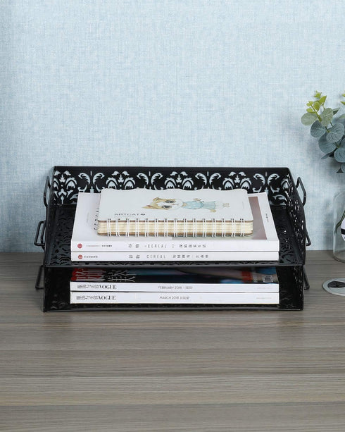 EasyPAG Stackable Letter Tray Organizer - 2 Tiers, A4 Paper Sorter, Mesh File Paper Tray, Black