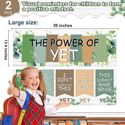 QOUBAI Eucalyptus Growth Mindset Posters The Power of Yet Banner Greenery Bulletin Board Decorations for Classroom