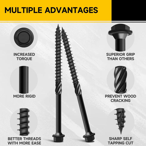 Mywish 50Pcs #14 x 6 Inch Heavy Duty Wood Screws Assortment Kit, Black Timber Screws with Hex Socket Included