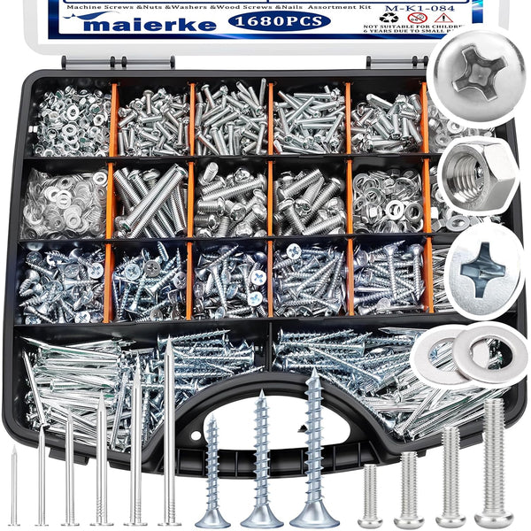 maierke 1680 PCS High Hardness Screw Bolts and Nuts & Nails & Wood