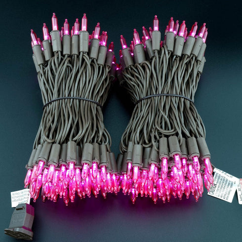 200 66 Commercial Set YULETIME Pink LED Christmas Lights, Feet Brown Wire UL Certified Grade Holiday String Light