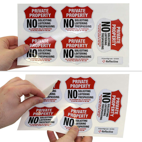 SmartSign Private Property Decals Set, Pack of 5, No Soliciting, No Loitering, No Trespassing