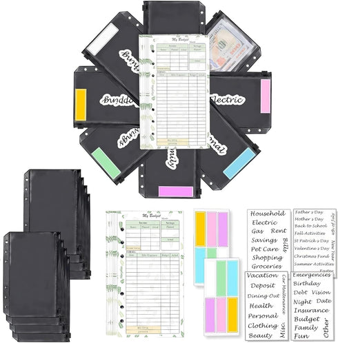 Harphia A6 Budget Planner Refills Value Set with Black Envelope x8, Budget
