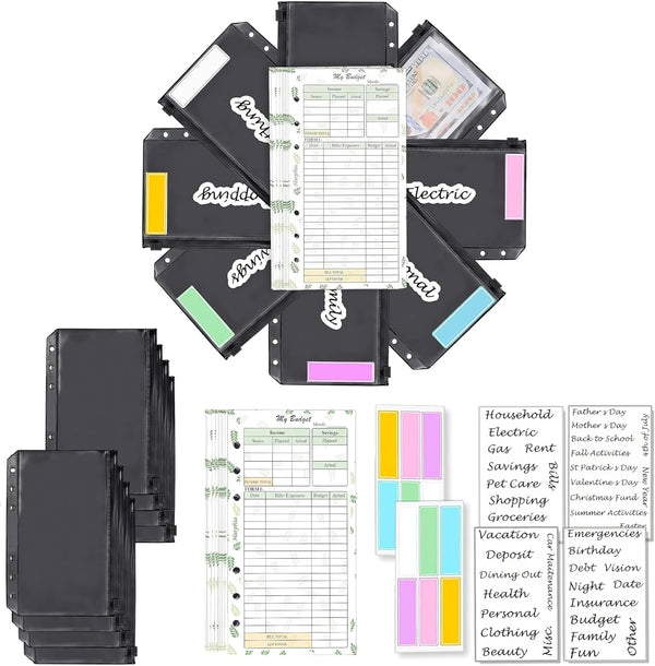 Harphia A6 Budget Planner Refills Value Set with Black Envelope x8, Budget