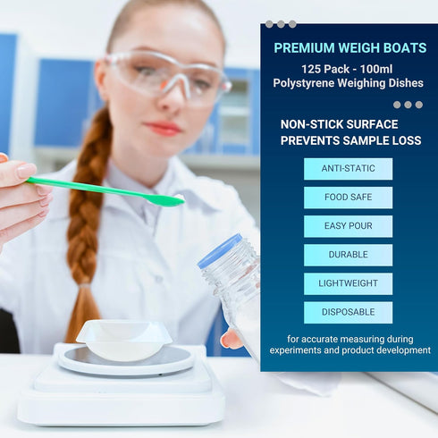 Weigh Boats Medium - 125 Pack 100ml Plastic Disposable Trays for Scale, Square Weighing Dishes for Powder Weight, Epoxy, Food Samples - Pour Boat Tray, Anti-Static Lab Dish Container
