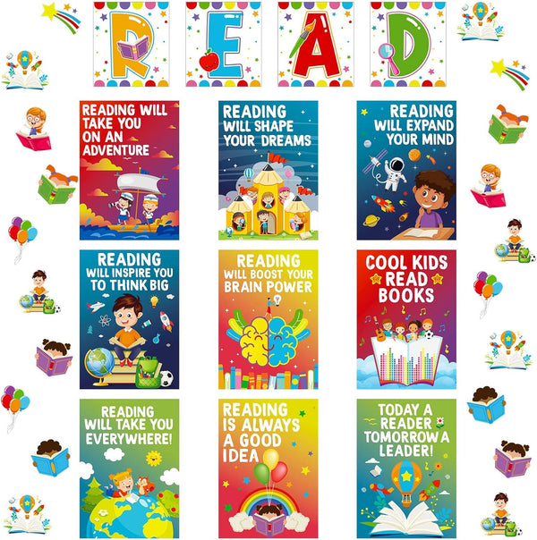 Zonon 45 Pcs Reading Classroom Decorations Bulletin Board Poster Banner Set for Teachers Preschool Library