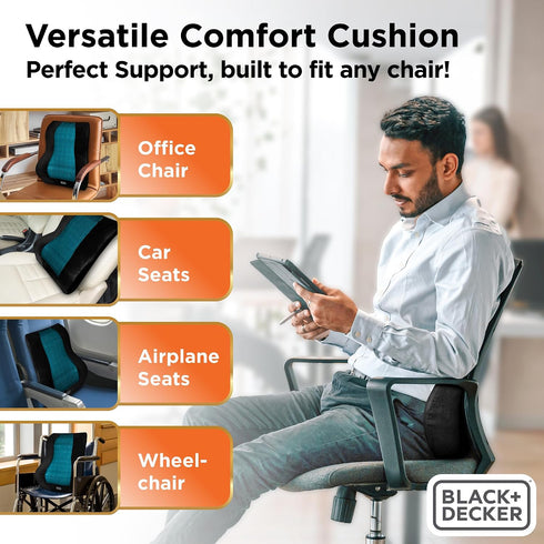 BLACK+DECKER Memory Foam Lumbar Support Pillow with Cooling Gel High Back Lumbar Cushion for Office, Car, Wheelchair
