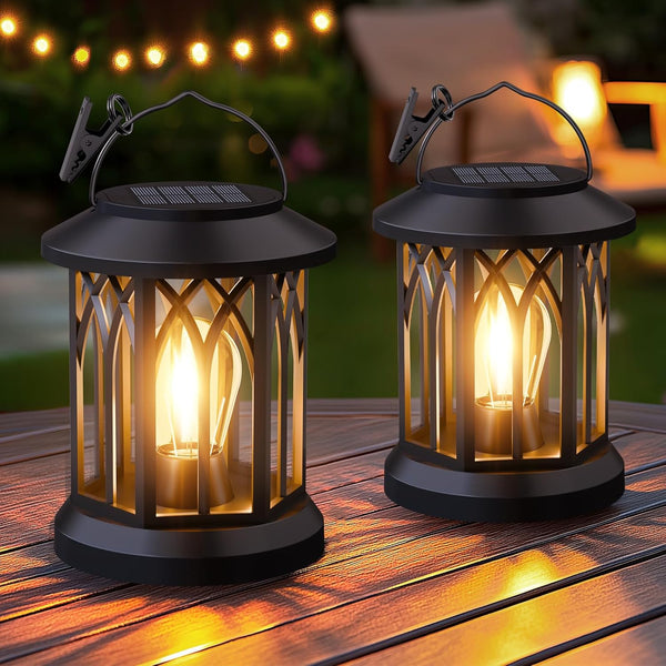 Hanging Solar Lanterns Outdoor Waterproof - 2 Pack Lanterns Decorative Outdoor Patio