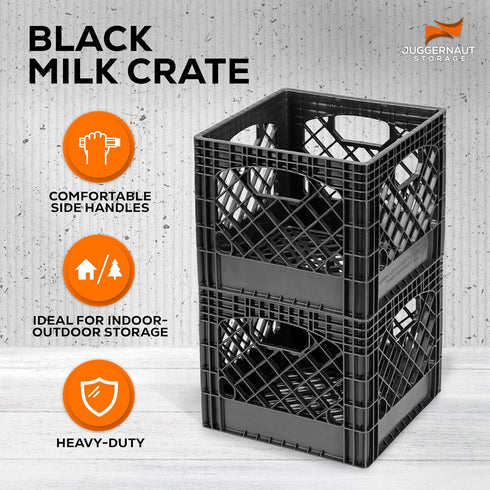 Juggernaut Storage 16 Quart Stackable Black Crate with Handles – Heavy-Duty Plastic, 2 Pack for Home, Office, Garage