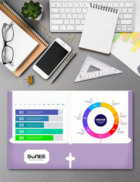 SUNEE 50 Pack Folders with Pockets 3 Hole Punched, Pastel Colors, 2 Pocket Fit Letter Size