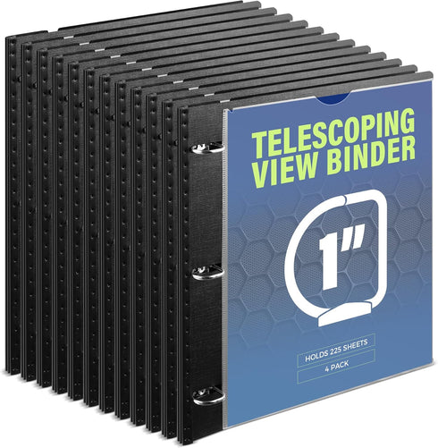WOT I Telescoping 3 Ring Binder, 1 Inch, 12PCS Black, Flexible Binder with Expandable Spine, Holds 225 Sheets
