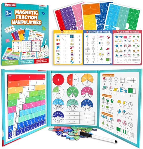 FADAWU Magnetic Fraction Educational Puzzle, Magnetic Fraction Demonstration Book with Fraction Tiles &