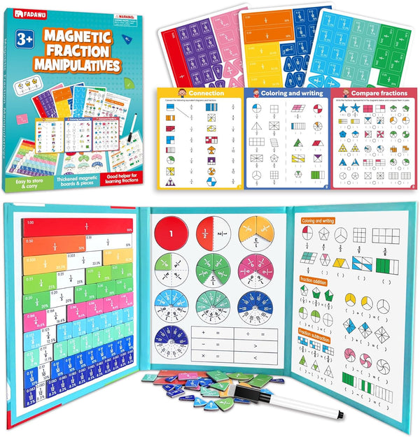 FADAWU Magnetic Fraction Educational Puzzle, Magnetic Fraction Demonstration Book with Fraction Tiles &