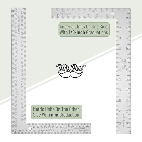 Mr. Pen Framing Square - 8 inch x 12 inch Silver Carpenter Square, Right Angle Ruler, Framing Tools