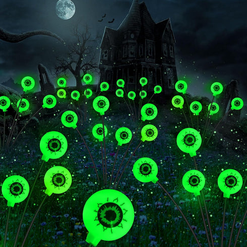 Halloween Solar Lights Outdoor Waterproof Solar Scary Eyeball Lights, 2 Pack Green