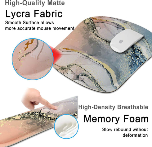 Keyboard Wrist Rest Memory Foam Ergonomic Mouse Pad with Non-Slip Rubber Base, Pink Marble
