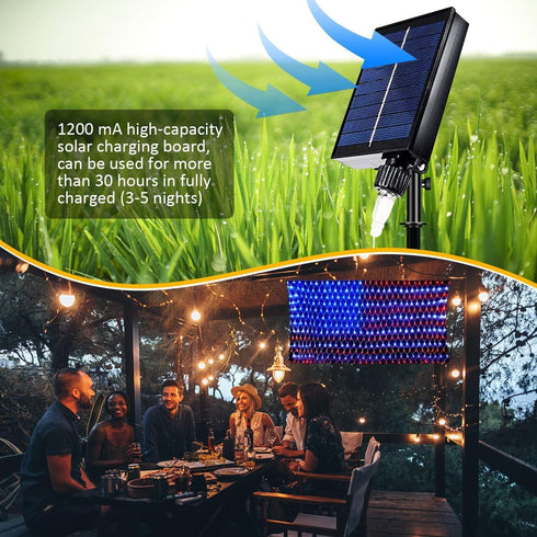 420 8 4th DANLI Solar Powered American Flag Light, Waterproof LED String Lights with Remote, US Flag with Plug, Modes
