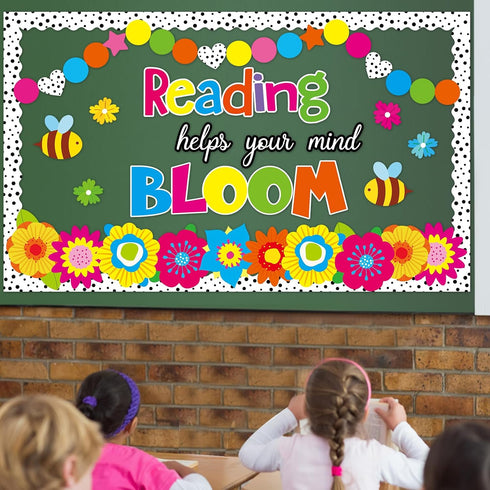 Flower Reading Bulletin Board Decorations Set, Floral Border Cutouts for School Library Chalkboard Decor