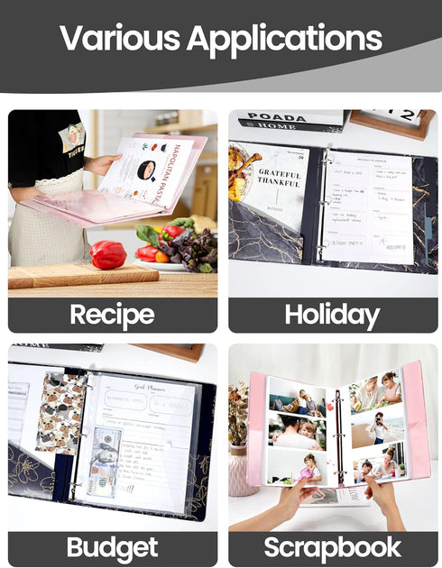 SUNEE 1 Inch 3 Ring Binder with 2 Pockets, Decorative Black Marble Heavy Duty for School Office Supplies