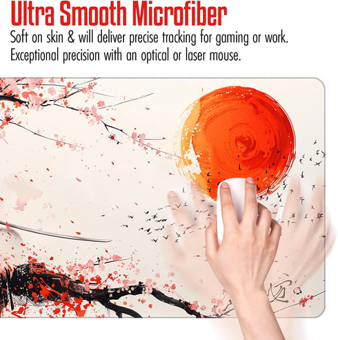 Large Japanese Gaming Mouse Pad, White and Red, Premium Non-Slip Anime Desk Pad, Waterproof 31.5 x 15.7 in (sam3)