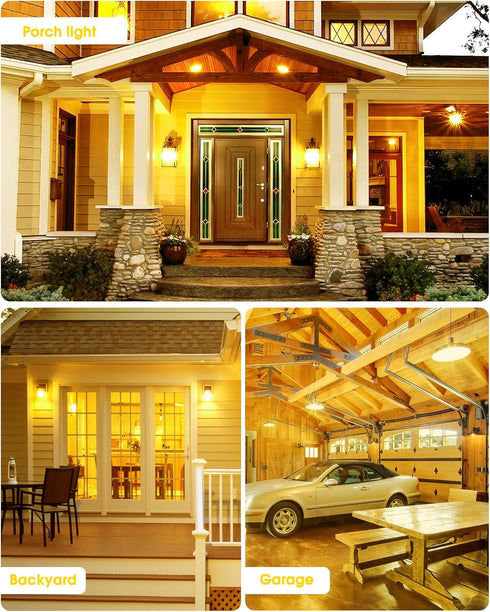Winbafu 75W-100W Bulbs 9W, A19 E26 Bulb 2 Pack Bug Lights for Outside, Yellow Light Outdoor Equivalent LED Base Yellow