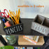 Wooden Pen Pencil Holder, Cute Office Organizer for Desk, 2 Compartment Storage Caddy, Black